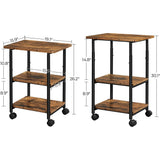 NNEDSZ 3-Tier Machine Cart with Wheels and Adjustable Table Top Rustic Brown and Black OPS003B01