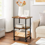 NNEDSZ 3-Tier Machine Cart with Wheels and Adjustable Table Top Rustic Brown and Black OPS003B01
