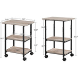 NNEDSZ 3-Tier Machine Cart with Wheels and Adjustable Table Top Greige and Black OPS003B02
