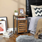 NNEDSZ Nightstand Bedside Table with 2 Shelves Adjustable Shelf Steel Frame Living Room Bedroom Industrial Style Rustic Brown and Black LET62BX