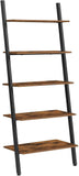 NNEDSZ Industrial Ladder Shelf 5-Tier Bookshelf Rack Wall Shelf for Living Room Kitchen Office Stable Steel Leaning Against the Wall Rustic Brown and Black LLS46BX