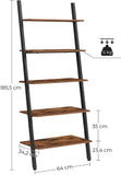 NNEDSZ Industrial Ladder Shelf 5-Tier Bookshelf Rack Wall Shelf for Living Room Kitchen Office Stable Steel Leaning Against the Wall Rustic Brown and Black LLS46BX