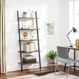 NNEDSZ Industrial Ladder Shelf 5-Tier Bookshelf Rack Wall Shelf for Living Room Kitchen Office Stable Steel Leaning Against the Wall Rustic Brown and Black LLS46BX