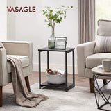 NNEDSZ Side Table Set of 2 Charcoal Gray and Black with Storage Shelf LET272B16