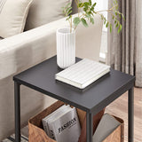 NNEDSZ Side Table Set of 2 Charcoal Gray and Black with Storage Shelf LET272B16