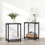 NNEDSZ Side Table Set of 2 Charcoal Gray and Black with Storage Shelf LET272B16