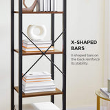 NNEDSZ 5-Tier Bookshelf Storage Rack with Steel Frame for Living Room Office Study Hallway Industrial Style Rustic Brown and Black LLS100B01