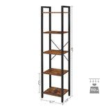NNEDSZ 5-Tier Bookshelf Storage Rack with Steel Frame for Living Room Office Study Hallway Industrial Style Rustic Brown and Black LLS100B01