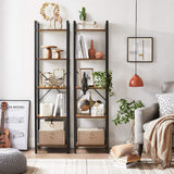 NNEDSZ 5-Tier Bookshelf Storage Rack with Steel Frame for Living Room Office Study Hallway Industrial Style Rustic Brown and Black LLS100B01