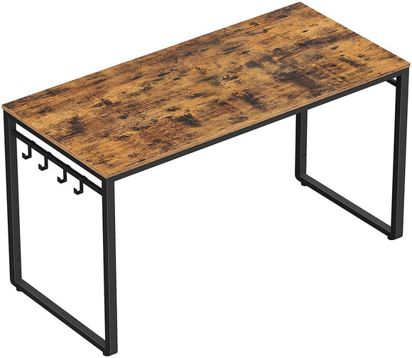 NNEDSZ Computer Desk Writing Desk with 8 Hooks Rustic Brown and Black LWD58X