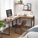 NNEDSZ Computer Desk Writing Desk with 8 Hooks Rustic Brown and Black LWD58X