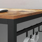 NNEDSZ Computer Desk Writing Desk with 8 Hooks Rustic Brown and Black LWD58X