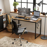 NNEDSZ Computer Desk Writing Desk with 8 Hooks Rustic Brown and Black LWD58X