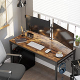 NNEDSZ Computer Desk Writing Desk with 8 Hooks Rustic Brown and Black LWD58X