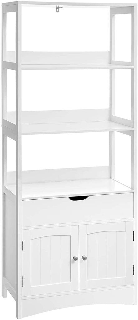 NNEDSZ Floor Cabinet with Drawer 3 Open Shelves and Double Doors White BBC67WT