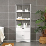 NNEDSZ Floor Cabinet with Drawer 3 Open Shelves and Double Doors White BBC67WT