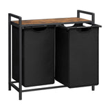 NNEDSZ Laundry Basket with Shelf and Pull-Out Bags Rustic Brown and Black BLH201B01V1