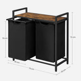 NNEDSZ Laundry Basket with Shelf and Pull-Out Bags Rustic Brown and Black BLH201B01V1
