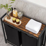 NNEDSZ Laundry Basket with Shelf and Pull-Out Bags Rustic Brown and Black BLH201B01V1