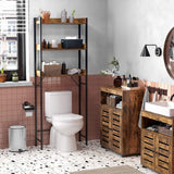 NNEDSZ 3-Tier Bathroom Storage Shelf Over Toilet Organizer Rustic Brown and Black