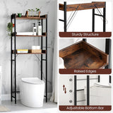 NNEDSZ 3-Tier Bathroom Storage Shelf Over Toilet Organizer Rustic Brown and Black