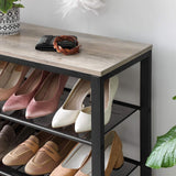 NNEDSZ INDESTIC Shoe Rack Organizer with 4 Mesh Shelves Industrial Greige and Black