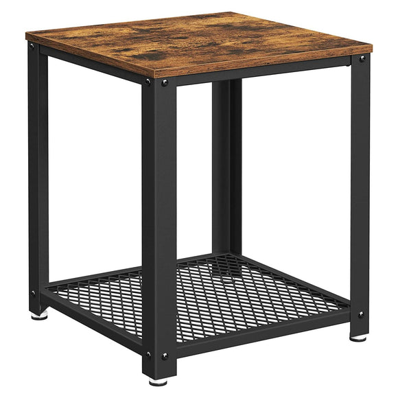 NNEDSZ Side Table with Mesh Shelf Rustic Brown and Black