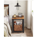 NNEDSZ Side Table with Mesh Shelf Rustic Brown and Black