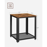 NNEDSZ Side Table with Mesh Shelf Rustic Brown and Black