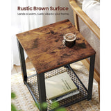 NNEDSZ Side Table with Mesh Shelf Rustic Brown and Black