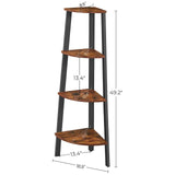 NNEDSZ Corner Shelf 4-Tier Industrial Storage Rack Rustic Brown and Black