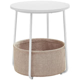 NNEDSZ Small Round Side End Table with Fabric Basket White and Beige