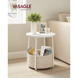 NNEDSZ Small Round Side End Table with Fabric Basket White and Beige