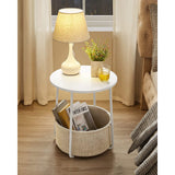 NNEDSZ Small Round Side End Table with Fabric Basket White and Beige