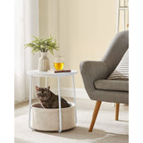 NNEDSZ Small Round Side End Table with Fabric Basket White and Beige