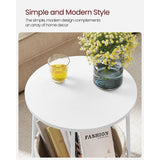 NNEDSZ Small Round Side End Table with Fabric Basket White and Beige