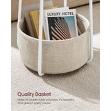 NNEDSZ Small Round Side End Table with Fabric Basket White and Beige
