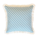 NNEDSZ Cushion Cover-Coastal Fringe Natural-Side Stripe Teal-45cm x 45cm