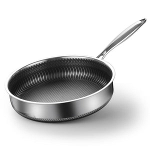 NNEDSZ 304 Stainless Steel Frying Pan Non-Stick Cooking Frypan Cookware 28cm Honeycomb Double Sided without lid