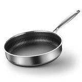 NNEDSZ 304 Stainless Steel Frying Pan Non-Stick Cooking Frypan Cookware 28cm Honeycomb Double Sided without lid