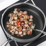NNEDSZ 304 Stainless Steel Frying Pan Non-Stick Cooking Frypan Cookware 28cm Honeycomb Double Sided without lid