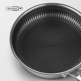 NNEDSZ 304 Stainless Steel Frying Pan Non-Stick Cooking Frypan Cookware 28cm Honeycomb Double Sided without lid