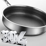 NNEDSZ 304 Stainless Steel Frying Pan Non-Stick Cooking Frypan Cookware 28cm Honeycomb Double Sided without lid