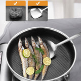 NNEDSZ 304 Stainless Steel Frying Pan Non-Stick Cooking Frypan Cookware 28cm Honeycomb Double Sided without lid