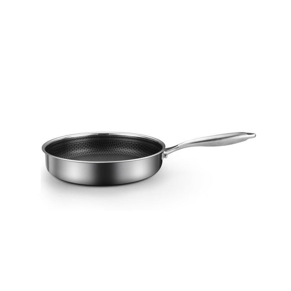 NNEDSZ 304 Stainless Steel Frying Pan Non-Stick Cooking Frypan Cookware 28cm Honeycomb Single Sided without lid