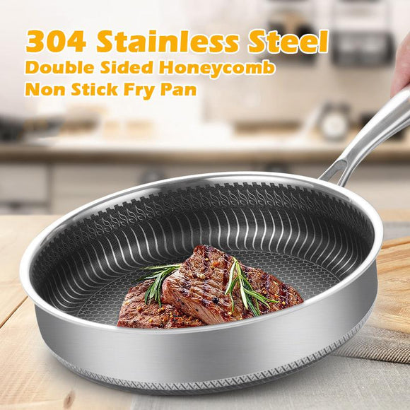 NNEDSZ Stainless Steel Frying Pan Non-Stick Cooking Frypan Cookware 30cm Honeycomb Double Sided
