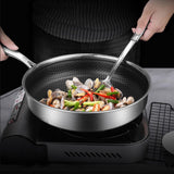 NNEDSZ Stainless Steel Frying Pan Non-Stick Cooking Frypan Cookware 30cm Honeycomb Single Sided