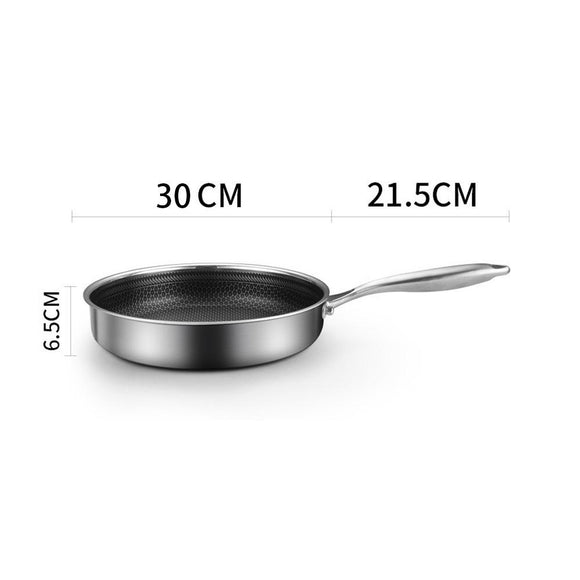 NNEDSZ 304 Stainless Steel Frying Pan Non-Stick Cooking Frypan Cookware 30cm Honeycomb Single Sided without lid