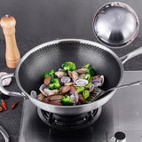 NNEDSZ 304 Stainless Steel Non-Stick Stir Fry Cooking Kitchen Wok Pan with Lid Honeycomb Single Sided
