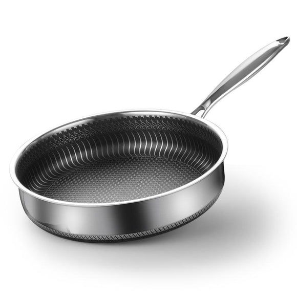 NNEDSZ 316 Stainless Steel Frying Pan Non-Stick Cooking Frypan Cookware 32cm Honeycomb Double Sided without lid